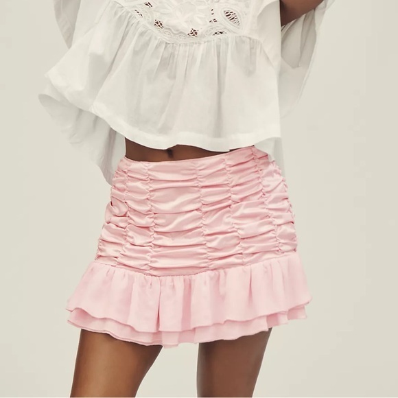 Anthropologie Dresses & Skirts - Anthropologie Maeve Satin Chiffon Ruched Mini Skirt **